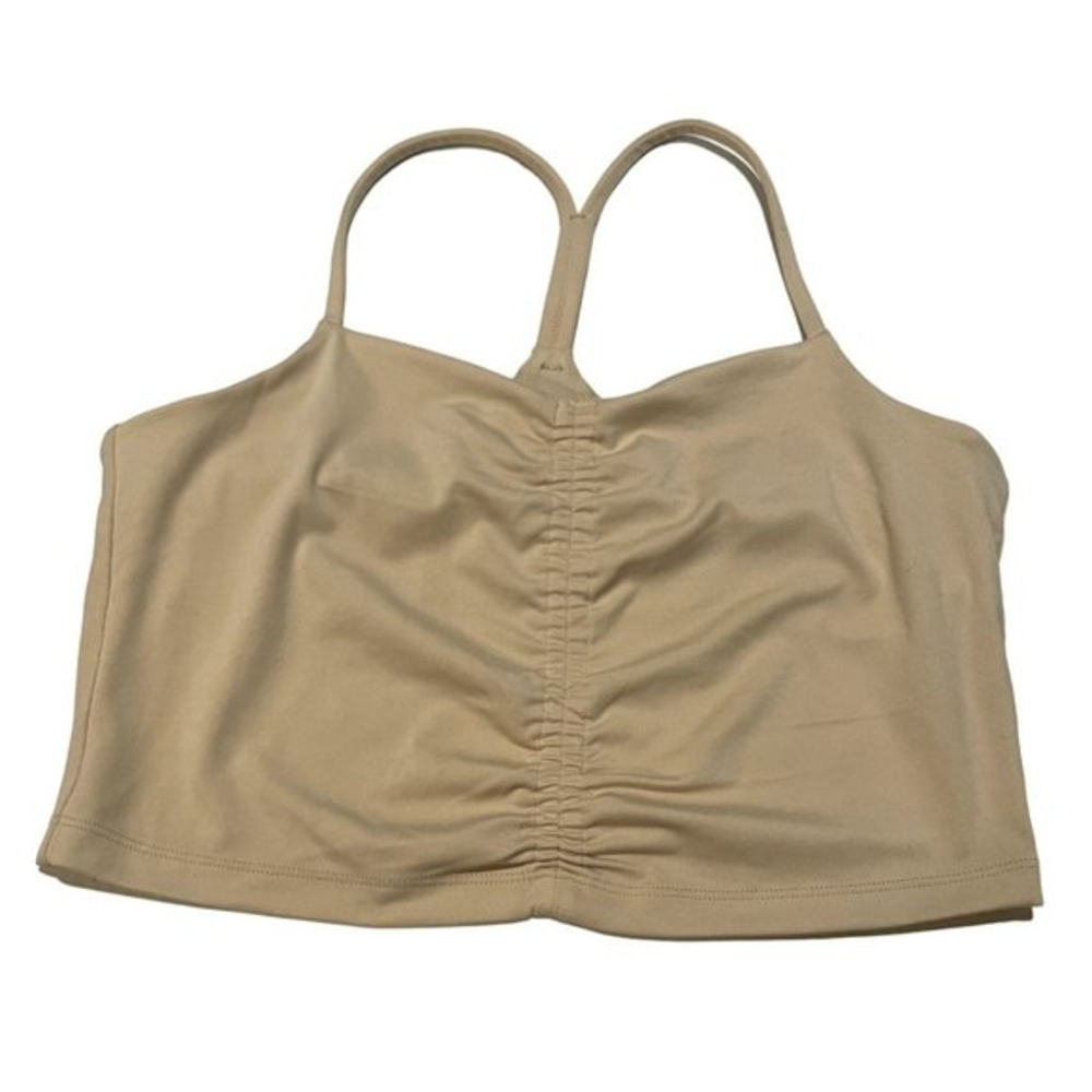 All‎ In Motion Tan Ruched Front Activewear Tank Top Racerback Shelf Bra Large L1
